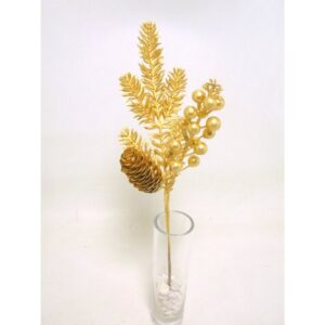 PP53 RAMO PINO DECORATIVO CON BACCHE 38 CM oro (Cod. 39056-01)