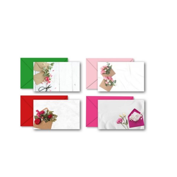 BIGLIETTI + BUSTE 100 PZ SOGGETTI MISTI 11X7 CM fiori-assortiti-368 (Cod. 23969-47)