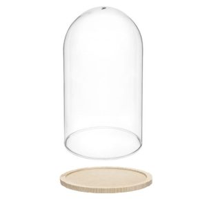 CUPOLA VETRO CON BASE MDF NATURALE H25 D15 CM  (Cod. 39165-01)