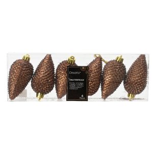 6 PZ. PIGNE DI NATALE DA APPENDERE GLITTER H.8 D.4,5 CM  marrone (Cod. 38104-04)