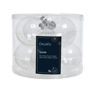 BOX 8 PZ. PALLINE DI NATALE TRASPARENTI IRIS VETRO D7 CM  (Cod. 39232-01)