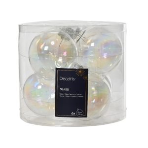 BOX 6 PZ. PALLINE DI NATALE TRASPARENTI IRIS VETRO D8 CM  (Cod. 39265-01)