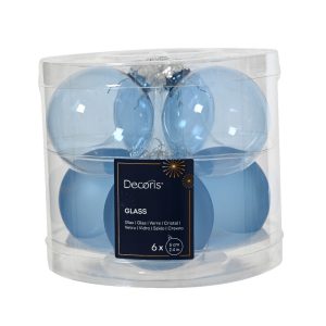 BOX 6 PZ. PALLINE DI NATALE VETRO D6 CM azzurro (Cod. 39233-01)
