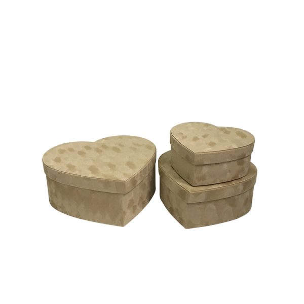SET 3 PZ. SCATOLE CUORI VELLUTO 20-25-30 CM crema (Cod. 39243-02)