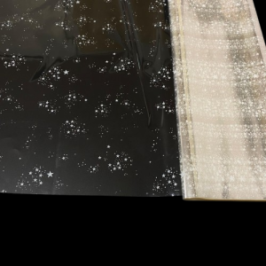 FOGLI CELLOPHANE TRASP. STAMPATO 30MY CM 100X130 50PZ stelle-bianche (Cod. 106-16)