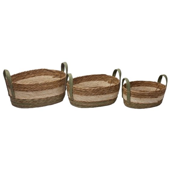 SET 3 PZ. CESTO OVALE MANICI DA 30X22X12 A 28X37X16 CM verde (Cod. 39364-01)