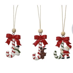 1 PZ. DECORAZIONE NATALIZIA PER ALBERO  0,5X5,5X8 CM candy-stick-con-figura-natale (Cod. 39061-02)