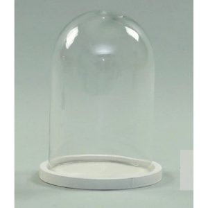 CAMPANA VETRO D15 H20 + BASE LEGNO BIANCA D15,5  (Cod. 35706-01)