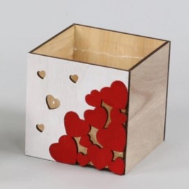 PORTAVASO LEGNO CON CUORI PER VASO D12 CM  (Cod. 39605-01)