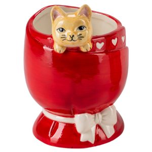 VASO CERAMICA CON GATTINO CHE SBUCA 12,5X11,5XH16 CM rosso (Cod. 39449-01)