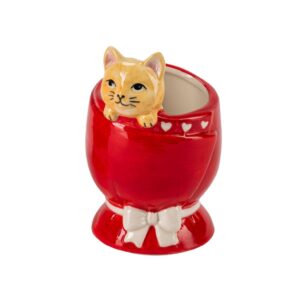 VASO CERAMICA CON GATTINO CHE SBUCA 8,5X8XH12 CM rosso (Cod. 39450-01)