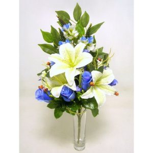 FRONTALE ROSE BOCCIOLI E LILIUM X17 54 CM blu (Cod. 39436-03)