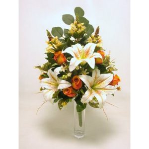 FRONTALE ROSE BOCCIOLI E LILIUM X17 54 CM arancione (Cod. 39436-02)