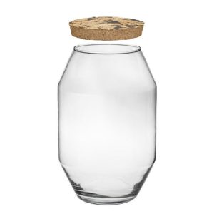 VASO VETRO ROMBO CON TAPPO SUGHERO RUSTICO H30 D19  (Cod. 39347-02)