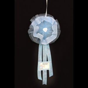 FIOCCO NASCITA ARTIGIANALE COCCARDA TULLE azzurro (Cod. 37653-01)