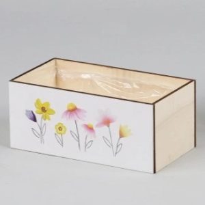 PORTAVASO LEGNO QUADRATO CON FIORI  PER 2 VASI D10 CM  (Cod. 39627-01)