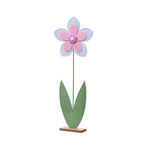 FIORE SU BASE LEGNO 6X23 H63 CM azzurro-rosa (Cod. 39740-01)