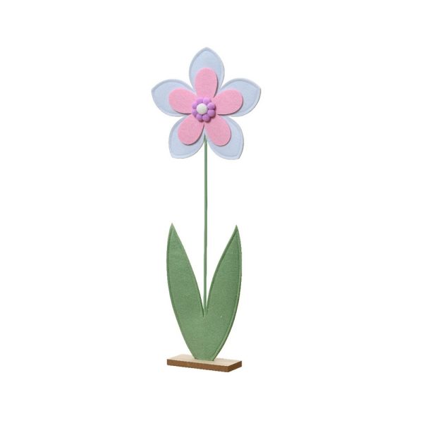FIORE SU BASE LEGNO 6X23 H63 CM azzurro-rosa (Cod. 39740-01)