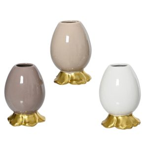 SET 3 VASO PORCELLANA UOVA D8,5 H12 CM beige-bianco (Cod. 39747-01)