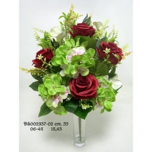 FRONTALE ROSE E ORTENSIE X14 55 CM rosso (Cod. 39782-04)