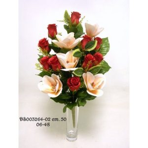 MAZZO FRONTALE MAGNOLIA E ROSE 50 CM rosso (Cod. 39634-01)