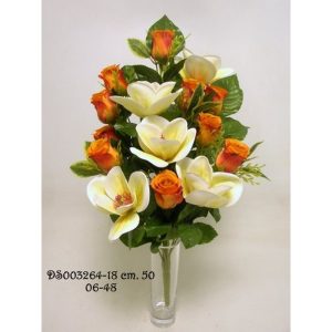 MAZZO FRONTALE MAGNOLIA E ROSE 50 CM arancione (Cod. 39634-03)