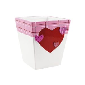 VASO QUADRATO CERAMICA CON CUORE 10,5X10,5XH13,5 CM bianco (Cod. 39657-01)