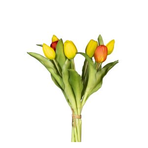 MAZZO TULIPANO REAL TOUCH 4 FIORI E 3 BOCCIOLI 30 CM  giallo-arancio (Cod. 37719-10)