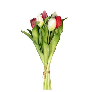 MAZZO TULIPANO REAL TOUCH 4 FIORI E 3 BOCCIOLI 30 CM  fucsia-bianco (Cod. 37719-11)