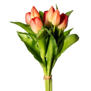 MAZZO TULIPANO REAL TOUCH 4 FIORI E 3 BOCCIOLI 30 CM  pesca (Cod. 37719-12)