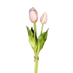 MAZZO TULIPANO CORTO REAL TOUCH 2 FIORI E 1 BOCCIOLIO  rosa-chiaro (Cod. 39943-02)