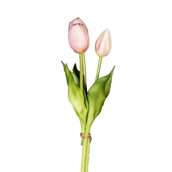 MAZZO TULIPANO CORTO REAL TOUCH 2 FIORI E 1 BOCCIOLIO  rosa-chiaro (Cod. 39943-02)