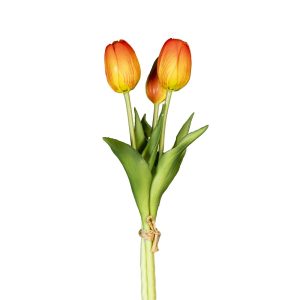 MAZZO TULIPANO CORTO REAL TOUCH 2 FIORI E 1 BOCCIOLIO  arancione (Cod. 39943-05)