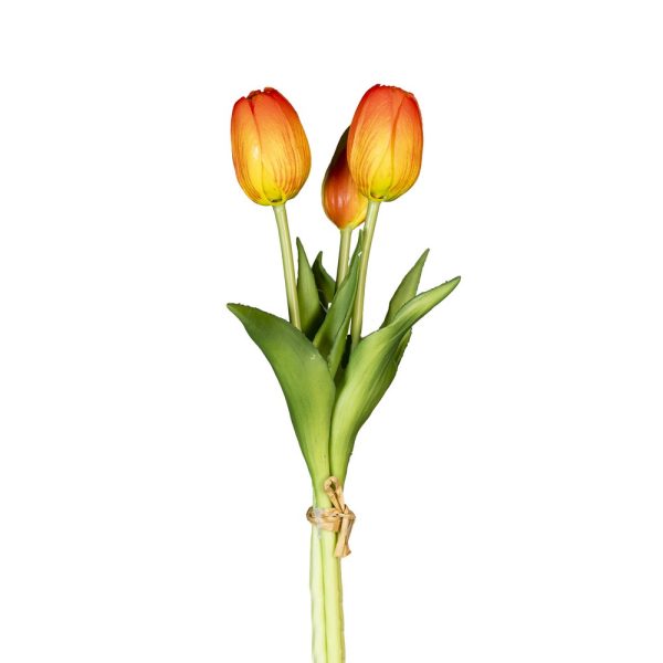 MAZZO TULIPANO CORTO REAL TOUCH 2 FIORI E 1 BOCCIOLIO  arancione (Cod. 39943-05)