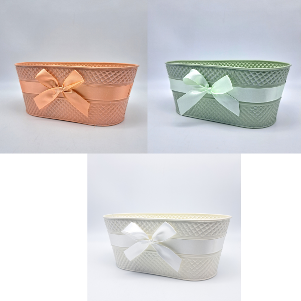 SET 3 PZ. CASPO' OVALE METALLO FIOCCO 26X13,8X11 CM colori-assortiti (Cod. 38821-01)