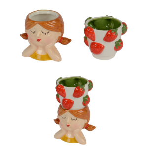 CASPO' 2 PEZZI VISO DONNA E FRAGOLE 14,6X11,6 H20,6 CM  (Cod. 39913-01)