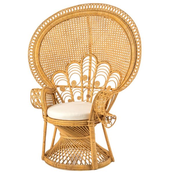 SEDIA RATTAN PAPALE CON CUSCINO 116X62 H151 vb naturale- (Cod. 39871-01)