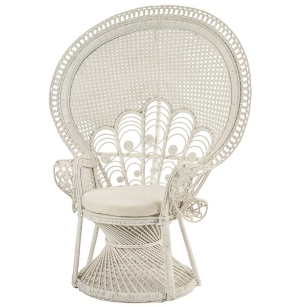 SEDIA RATTAN PAPALE CON CUSCINO 116X62 H151 vb bianco (Cod. 39871-02)