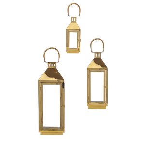 SET 3 LANTERNE METALLO H18 CM oro (Cod. 40017-01)