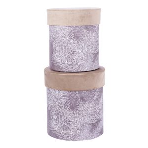 SET 2 SCATOLE TONDE 19X19X21 CM grigio-crema (Cod. 40041-01)
