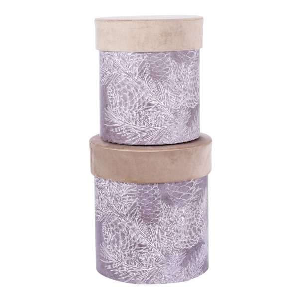 SET 2 SCATOLE TONDE 19X19X21 CM grigio-crema (Cod. 40041-01)
