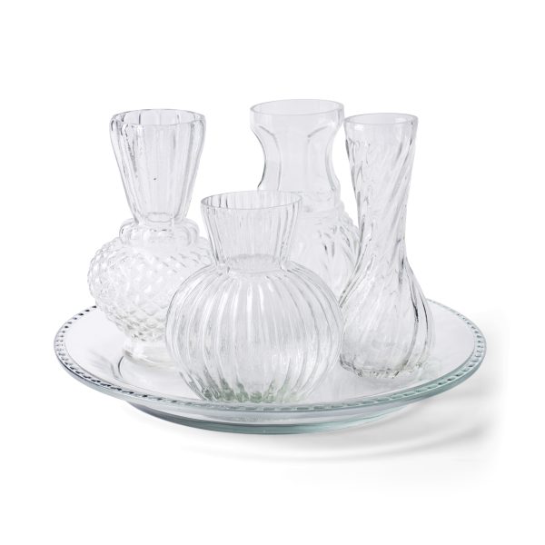 SET 4 VASI E PIATTO LUDO VETRO H13 D22,5 CM  (Cod. 40084-01)