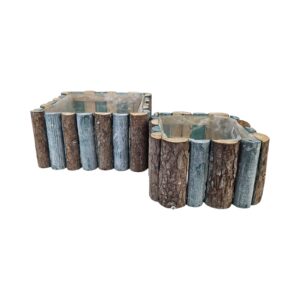 SET 2 PZ. QUADRATO FENCY 25X25 - 18X18 CM naturale-azzurro (Cod. 40185-02)