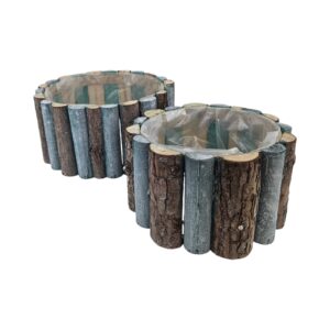 SET 2 PZ.  CESTO FENCY D25 H12 - D20 H11 CM naturale-azzurro (Cod. 40217-02)
