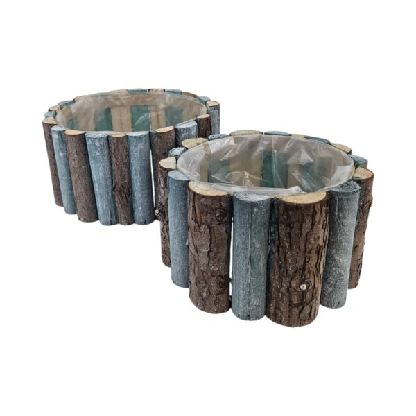 SET 2 PZ.  CESTO FENCY D25 H12 - D20 H11 CM naturale-azzurro (Cod. 40217-02)