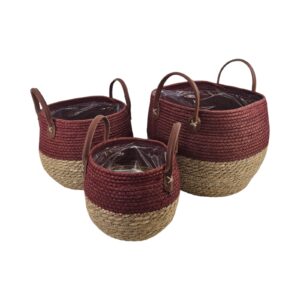SET 3 PZ. CESTO CORDA CON MANICI D 28-17 H 24 CM bordeaux (Cod. 40230-01)