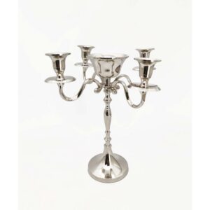 CANDELABRO ALLUMINIO 4 FIAMME CON COPPA H32,5 CM  nichel (Cod. 40187-01)