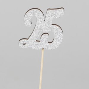 SET 12 PZ PICK LEGNO NUMERO 25 H26 CM argento (Cod. 40278-01)