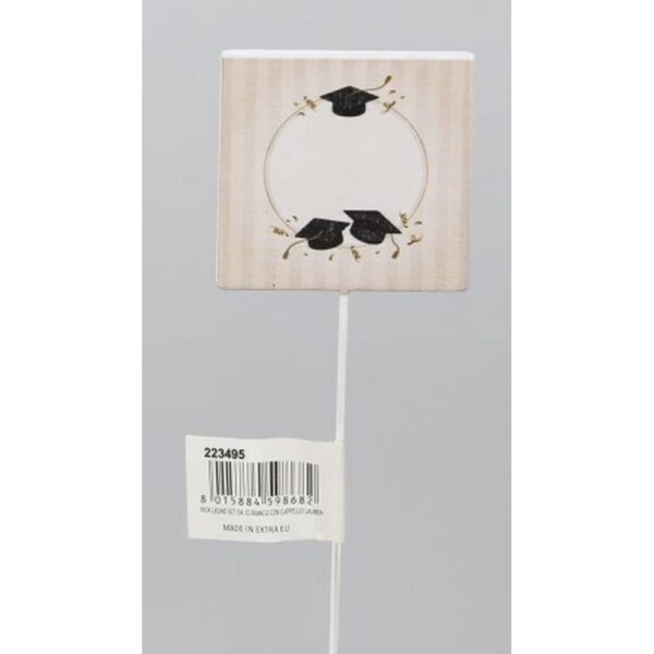 SET 12 PZ PICK CAPPELLO LAUREA H20 CM bianco (Cod. 40280-01)