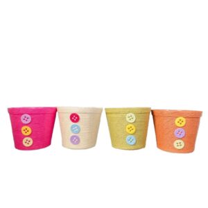 SET 4 PZ. CIOTOLA TONDA DECORO BOTTONI H12,5 D15 CM colori-assortiti (Cod. 39849-02)
